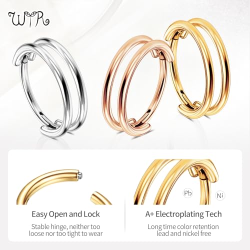 G23 Titanium Conch Piercing Jewelry Hoop: 16G 8mm/10mm/12mm Diamond Cartilage Earring Helix Double Piercing Hoop Septum Rings Hypoallergenic Nose Rings Hinged Segment Clicker Lip Rings Rook Daith Tragus Earrings - color: Rose Gold-Double Layers