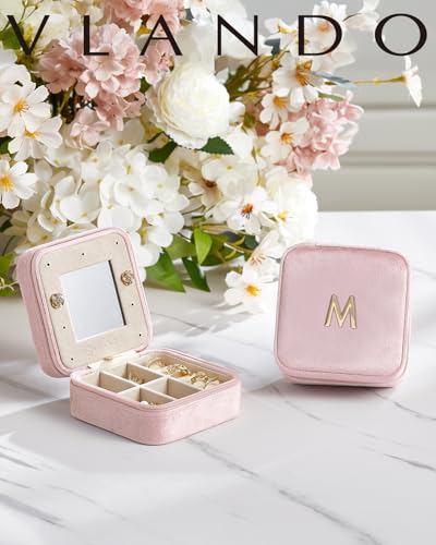 VLANDO Jewelry Travel Case, Letter L Design with 7 Ring Rolls - color: Pink, size: Letter L