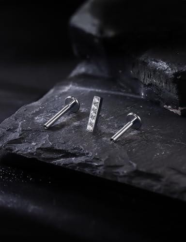 16G Astm F136 Titanium Internal Thread Flat Back Earrings Nose Studs Tragus Forward Helix Conch Cartilage Lobe Earrings Stud Medusa Labret Monroe Lip Ring Piercing Jewelry For Women Men - size: 16G--Style J