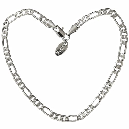 LIFETIME JEWELRY 4mm Figaro Chain Ankle Bracelet - Gold Anklets for Women - 24k Real Gold Plated - Made in USA with Lifetime Replacement - color: White Gold