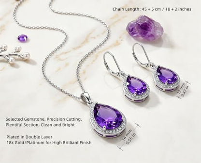 VONSSY Classic Oval Pendant Gemstone Necklace | Crystal Ruby Sapphire Waterdrop Birthstone Teardrop Emerald Necklace | 18K Platinum Gold Plated Chain | Jewelry Gift for Mother Wife Girlfriend - color: NL & ER - Purple