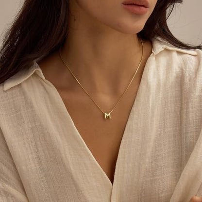 14K Gold Plated Bubble Letter Necklace, Tarnish Free and Waterproof Dainty Initial Necklace for Women, Trendy Personalized Gold Jewelry Gift for Her - color: Gold, style: M
