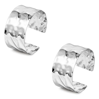 2Pcs Cuff Bangle Bracelet for Women Open Wide Bangle Bracelet Set | minimalist statement bangle bracelets，wrist cuff wrap bracelet adjustable，open wide wire grooved hammered bracelet set - color: 2PCS-Sliver-E