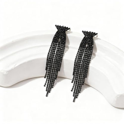Rhinestone Earrings Prom Earrings for Women Sparkly Long Tassel Chandelier Drop Statement Earring Jewerly Gifts Wedding Party Prom Dresses Accessories - color: B2:black