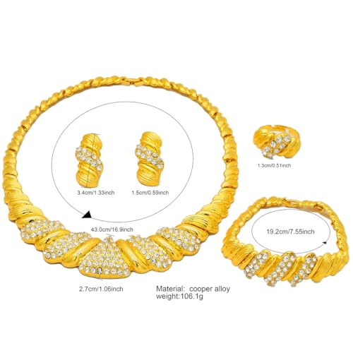 Fashion Crystal Jewelry Set For Women 18 K Gold Plated Jewelry Wedding Bride Dubai Gold Necklace Earrings Bracelet Ring 4 Pieces Set - color: S-709