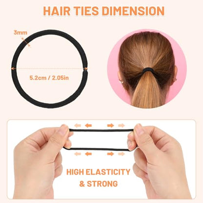Anezus 200 Pcs Hair Ties for Women Girls Hair Elastics Hair Bands Ponytail Holders Hair Rubber Bands for Thick Straight Curly Hair (Black) - color: Black