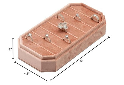 Velvet Ring Organizer Display Tray Jewelry Box Earring Holder Case | for Wedding Birthday Christmas Day (Blush Peach) - color: Blush Peach