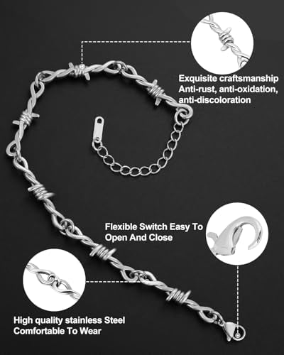 Stainless Steel Gothic Y2K Punk Rock Emo Biker Pendant Necklace | Cosplay Vintage Viking Alt Edgy Fashion Charm Necklace Jewelry for Men Women Active Daily Wear - style: Small Barbed Wire Cross Necklace Bracelet