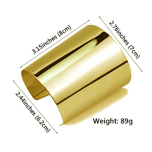 COLORFUL BLING Punk Alloy Hollow Geometric Smooth Polished Gold Hoop Open Cuff Wide Bracelet Bangle Wrist Jewelry for Women Lady - color: gold solid short