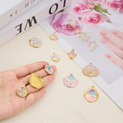 UMAOKANG 9 Pack Gold Plated Stainless Steel Charms Bulk, Purple Enamel Ocean Collection Charm Pendant for Jewelry Making - color: Purple