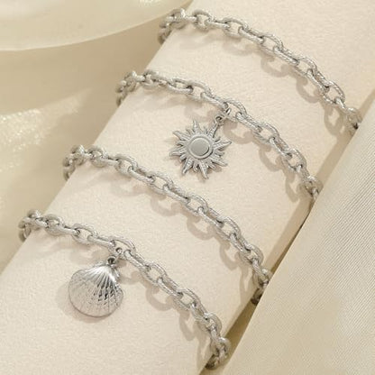 10 PCS Bracelets for Women Stainless Steel Chain Link Bracelet Set | 6.7 Inches with Extender, Jewelry Gifts for DIY, Chains Bulk, Oval, Curb, Figaro Chains, 18K Gold Plated, Silver, Chunky - color: Oval Silver