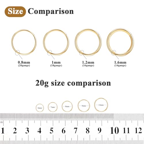 ONESING 5pcs Nose Rings Hoops 14G-20G Hinged CZ Conch Piercing Jewelry 316L Surgical Steel Septum & Lip Rings 6mm-14mm - color: Gold, size: 20G(0.8mm)-8mm