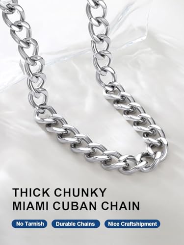 ChainsPro Cuban Link Chain for Women,Stainless Steel Chunky Necklace Silver/Gold Plated Thick Chain Choker, 12/16/20 mm Width,18" and 20" Punk Hip Hop Trendy Non Tarnish Jewelry Gifts - color: Silver, style: 20mm-18"