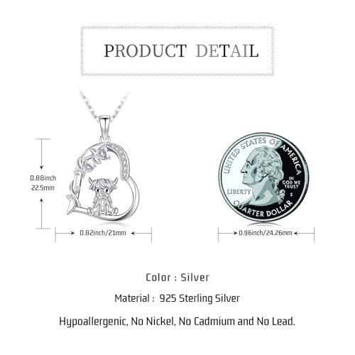 Heart Animal Necklace 925 Sterling Silver Cute Animal Pendant Jewelry Birthday Gifts for Women Girlfriend Mom Animal Lovers - style: 3-2 Highland Cow