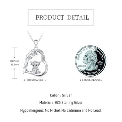 Heart Animal Necklace 925 Sterling Silver Cute Animal Pendant Jewelry Birthday Gifts for Women Girlfriend Mom Animal Lovers - style: 3-2 Highland Cow