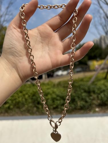 WangGao Elegent Love Stainless Steel Link Chain Blank Heart Charms Necklace for Women Toggle Clasp Closure - color: Rose Gold, size: 23.5inches