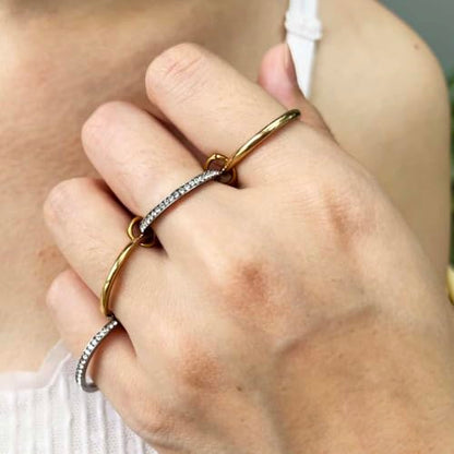 Gold Stackable Rings for Women Non Tarnish, 18k Gold Plated Cubic Zirconia Rings, Silver Multi-Link Connected Knuckle Women Stack Rings Set - color: Gold 3, size: 10