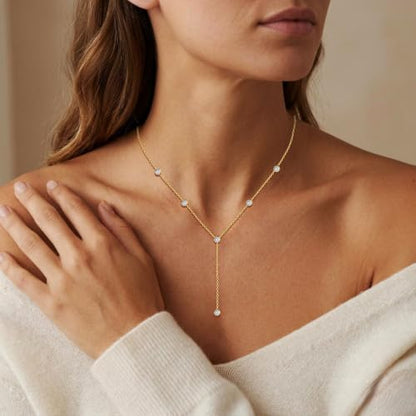 Lariat Necklace for Women Long Gold Y Necklace Teen Gifts Trendy Marquise Teardrop Square Round Cubic Zirconia Drop Necklaces Simple Layered Summer Beach Necklaces Jewelry Birthday Vacation Gifts
