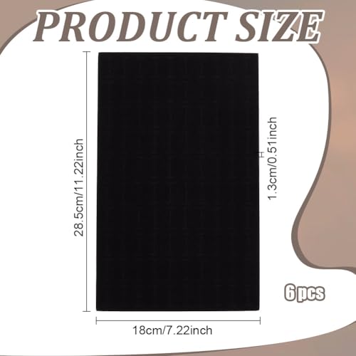 WEBEEDY 6 Pcs Black Velvet Ring Organizer Foams 100-Slots Ring Display Tray Stud Earring Holder Jewelry Box Inserts for Rings Earrings Jewelry Storage Retail Showcase, 11.2x7.1x0.5 Inches
