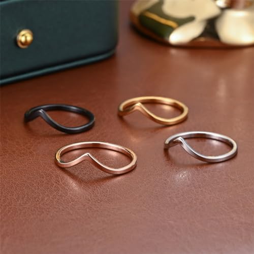 CCBFY Stainless Steel V Shaped Wedding Band Engagement Promise Ring for Women Pointed Chevron Classical Simple Plain Statement Ring - color: Gold