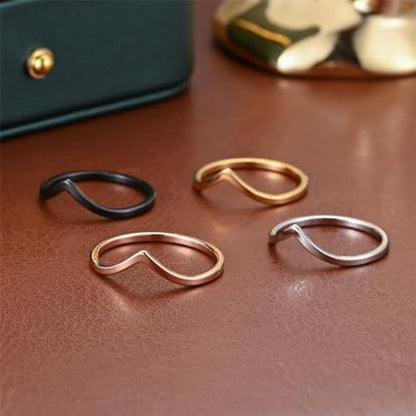 CCBFY Stainless Steel V Shaped Wedding Band Engagement Promise Ring for Women Pointed Chevron Classical Simple Plain Statement Ring - color: Gold