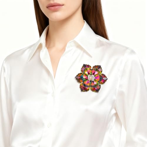 Crystal Flower Brooch Pin for Women Dress Suit Bag Hat Broochs Pins Christmas Brooch Pin Wedding Party Birthday Dance Jewelry Accessories - color: Iridescent Color Crystal Brooch Pin