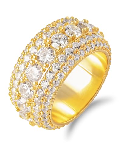 Bling Halo Stacking Ring for Men Women - 18k Gold Plated Stackable Cubic Zirconia Band - Created Diamond Iced Out Hip Hop Jewelry Gifts - color: Style C-Gold Plated, size: 10