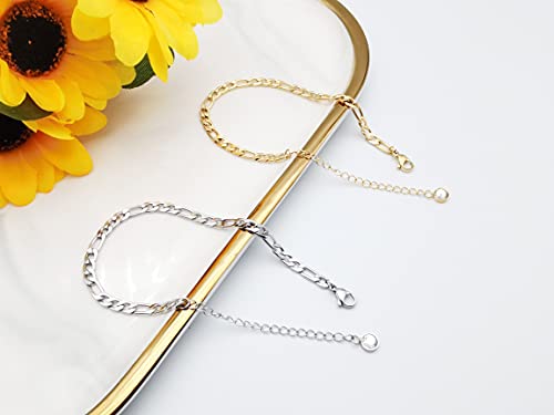 Dainty Bracelets for Women Paperclip Chain Bangles Handmade Tiny Cute Oval and Round Beaded Bracelet 316L Stainless Steel Jewelry Gift for Best Friend - style: Figaro Chain Gold