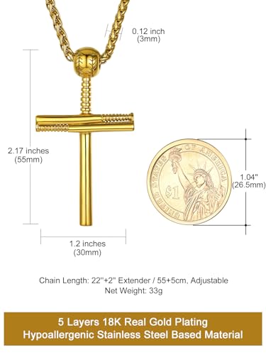 GOLDCHIC JEWELRY Sport Necklaces for Men Teen, Football Baseball Soccer Basketball Softball Necklaces with Stainless Steel Chain Athlete Jewelry Sports Fan Gift - color: Baseball Cross-Gold, style: Personalised Engraving