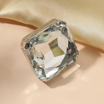 Chunky Oversized Huge Square Open Ring for Women Artificial Crystal Rhinestone Band Rings Statement Geometry Exaggerated Adjustable Cocktail Party Jewelry - color: Silver