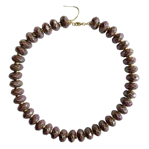 Colorful Chunky Acrylic Beaded Choker Necklaces for Women | Multicolor Faceted Beads, Sturdy Metal Chain, Adjustable Detachable, Lightweight, Summer Boho, Sparkly Statement Jewelry Gift - color: Brown