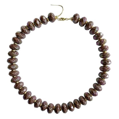 Colorful Chunky Acrylic Beaded Choker Necklaces for Women | Multicolor Faceted Beads, Sturdy Metal Chain, Adjustable Detachable, Lightweight, Summer Boho, Sparkly Statement Jewelry Gift - color: Brown