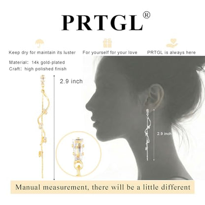 Dangle Earrings for Women - 14K Gold/White Gold/Rose Gold Plated Butterfly Heart Star Hoop Chain Long Tassel Cubic Zirconia CZ Dangle Earrings - color: CZ Twist