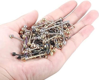Oveta 150-151PCS Body Piercing Jewelry Lot 14G 16G 20G Stainless Steel Nose Lip Tongue Cartilage Tragus Eyebrow Industrial Barbell Belly Button Rings Piercing Kit Jewelry - style: 151pcs-Mixed Color