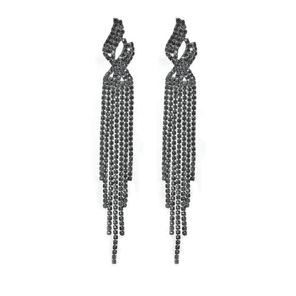 Long Rhinestone Tassel Statement Earrings for Women Bohemia Crystal Flower Leaf Dangle Earrings Minimalist Exaggerated Zircon Earrings Prom Jewelry (Black)