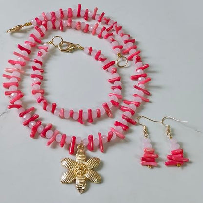 Nigerian Wedding African Beads Jewelry Set Women Simulated Pearl Necklace and Earrings - color: Coral Pink