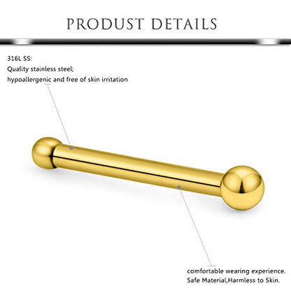 Hoeudjo Nose Studs Surgical Steel Cubic Zirconia Nose Rings Kit for Women Men Tiny Nose Stud Screw & Bone & L Shaped Nostril Rings Piercing Jewelry 22 Gauge 16 Pieces - color: nose bone studs, gold-tone