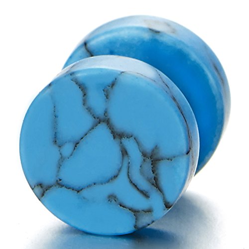 2pcs Marble Stud Earrings Men Women, Steel Cheater Fake Ear Plugs Gauges Illusion Tunnel - color: D-Blue Color, size: Wide:10MM