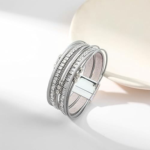Long tiantian Boho Western Bracelets for Women Leather Wrap Bracelets Turquoise Bracelet Western Jewelry Country Concert Outfits - color: jelly bangles bracelets women(silver)