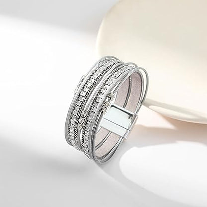 Long tiantian Boho Western Bracelets for Women Leather Wrap Bracelets Turquoise Bracelet Western Jewelry Country Concert Outfits - color: jelly bangles bracelets women(silver)