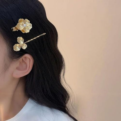 6-Pieces Vintage Gold Hair Clips and Bobby Pins for Styling Metal Retro Pearl Flower Hair Pins Hair Accessories Set