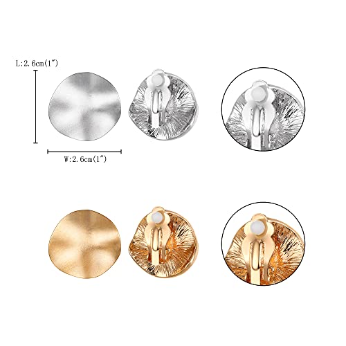 FANZE 2 Pairs Matte Gold Sliver Clip on Earrings for Women No Piercing | No Piercing Button Earring Comfortable Fashion Jewelry Gift - color: Set-14