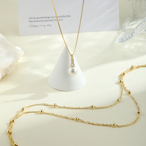 MFRYK Gold Necklaces for Women,14K Gold/Silver Plated Choker Layered Necklace Dainty Pearl Disc Cross Circle Heart Pendant Chain Stackable Necklaces, Multilayer Jewelry Set Gifts for Women - style: 3Layered Pearl-GD