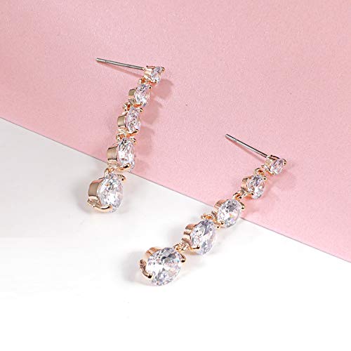Women's Cubic Zirconia Bridal Earrings - Elegant Long Wedding Party Prom Earring for Bride Bridesmaids Crystal CZ Rhinestone Chandelier Statement Dangle Drop Earrings for girls - color: 5 Round CZ Drop Earring-gold