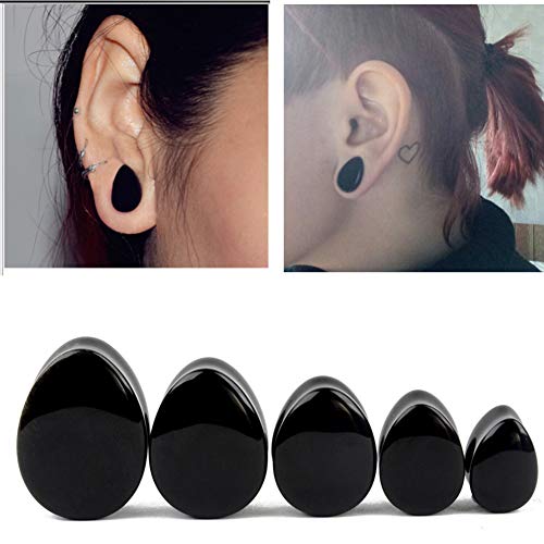 HQLA 1 Pair Teardrop Black Obsidian Natural Stone Plug Tunnels Ear Gauges Expanders Stretcher Body Piercings - style: 0g(8mm)