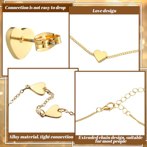 3 Pcs Heart Bow Snow Jewelry Set | Heart Necklace with Bracelet Earring, Snow Jewelry Set for Women, Bow Charms Toggle Gifts - color: Gold, style: Heart