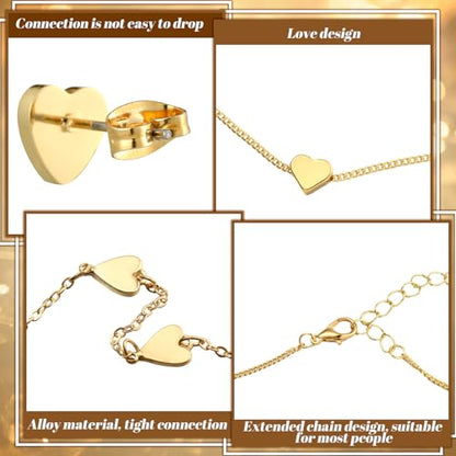 3 Pcs Heart Bow Snow Jewelry Set | Heart Necklace with Bracelet Earring, Snow Jewelry Set for Women, Bow Charms Toggle Gifts - color: Gold, style: Heart