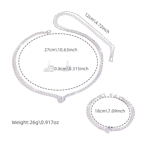 Women's Fashion Jewelry Rhinestone Zircon Necklace and Earring Set Formal Ball Gown Accessories Silver Floral Pendant Bridal Wedding Jewelry Suitable for Weddings, Balls, Banquets, and All Special Occasions - style: GST007