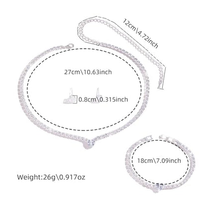 Women's Fashion Jewelry Rhinestone Zircon Necklace and Earring Set Formal Ball Gown Accessories Silver Floral Pendant Bridal Wedding Jewelry Suitable for Weddings, Balls, Banquets, and All Special Occasions - style: GST007