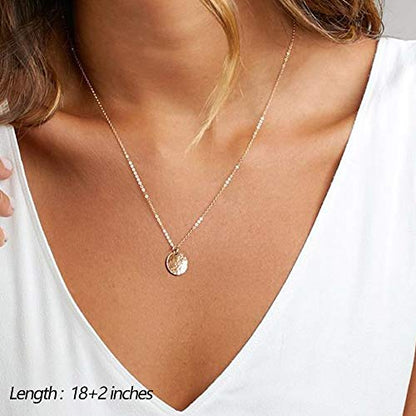 Turandoss Dainty Layered Choker Necklace, Handmade Y Pendant Necklace Multilayer Bar Disc Necklace Adjustable Layering Choker Necklaces for Women - style: 2PCS - Blue Turquoise&Hammered Disc